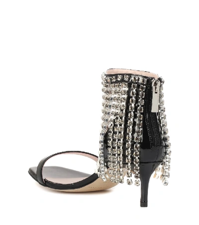 Shop Christopher Kane Crystal Fringe Leather Sandals In Black