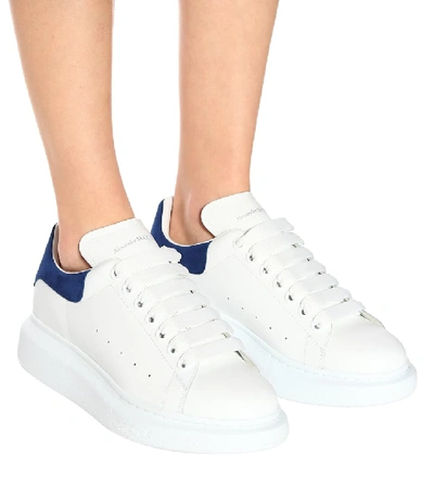 Shop Alexander Mcqueen Oversized Leather Sneakers In White Paris Blue