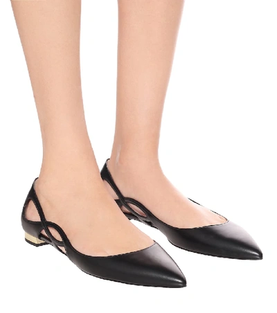 Shop Aquazzura Forever Leather Ballet Flats In Black