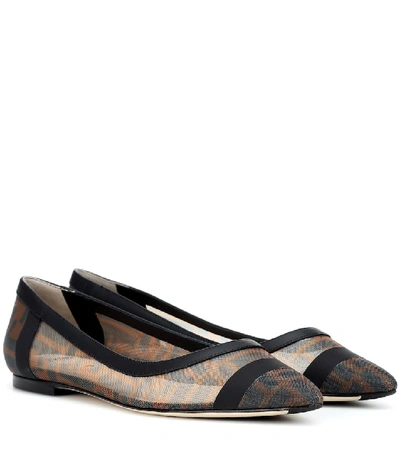 Shop Fendi Colibrì Mesh Ballet Flats In Brown