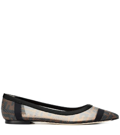 Shop Fendi Colibrì Mesh Ballet Flats In Brown