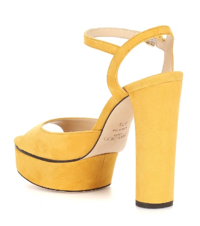 Shop Jimmy Choo Peachy 125 Suede Plateau Sandals In Yellow