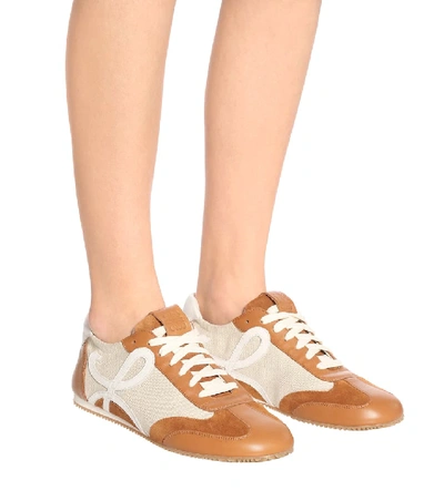 Shop Loewe Ballet Runner Nylon And Leather Sneakers In Brown