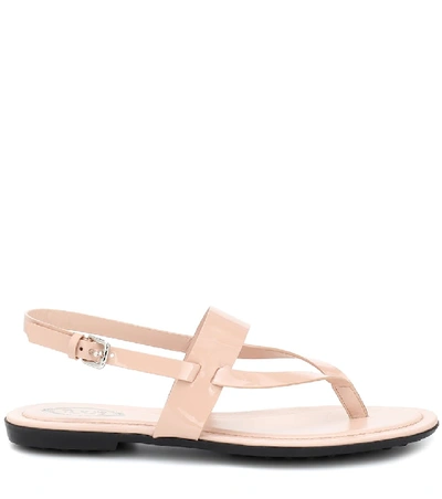 Shop Tod's Patent-leather Thong Sandals In Pink
