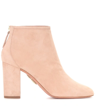 Shop Aquazzura Downtown 85 Suede Boots In Pink