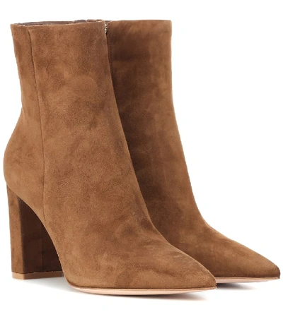 Shop Gianvito Rossi Piper 85 Suede Ankle Boots In Brown