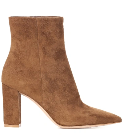 Shop Gianvito Rossi Piper 85 Suede Ankle Boots In Brown