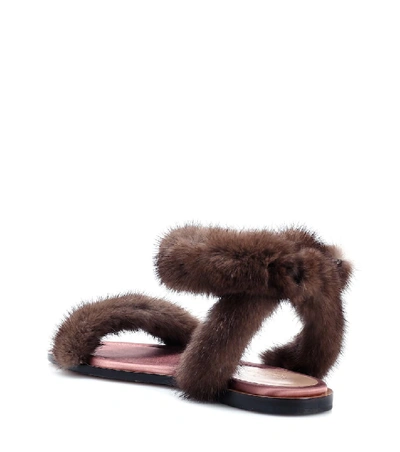 Shop Valentino Mink Fur Sandals In Brown