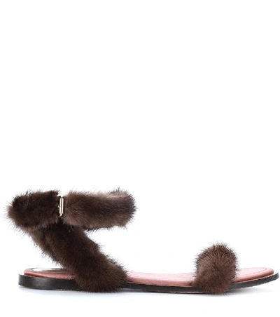 Shop Valentino Mink Fur Sandals In Brown