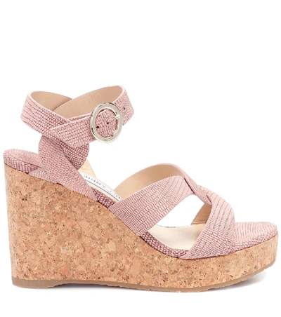 Shop Jimmy Choo Aleili 100 Leather Wedge Sandals In Pink