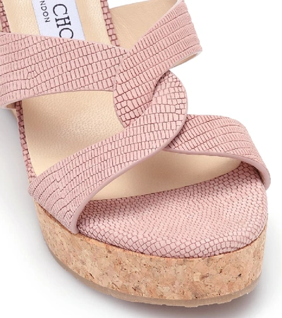 Shop Jimmy Choo Aleili 100 Leather Wedge Sandals In Pink