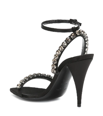 Shop Saint Laurent Kiki 100 Embellished Satin Sandals In Black