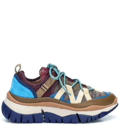 Shop Chloé Blake Leather-trimmed Sneakers In Multicoloured