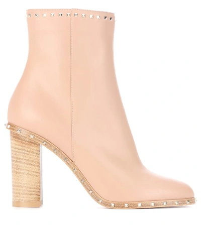 Shop Valentino Leather Ankle Boots In Neutrals