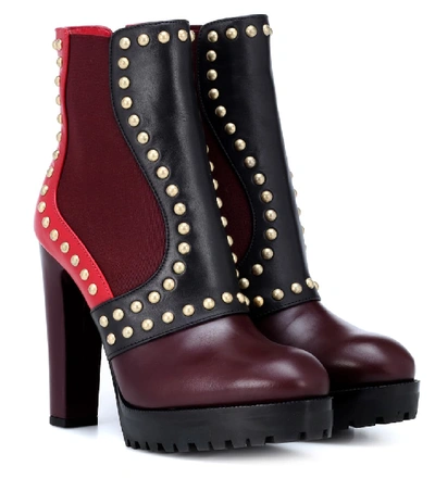 Shop Alexander Mcqueen Embellished Leather Ankle Boots In Multicoloured