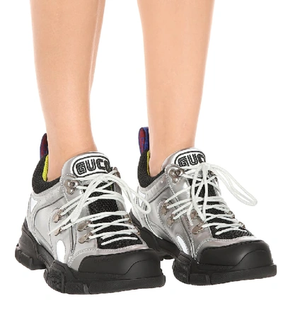 Shop Gucci Flashtrek Embellished Sneakers In Silver