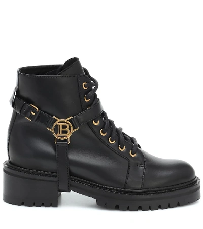 Shop Balmain Ranger Leather Ankle Boots In Black