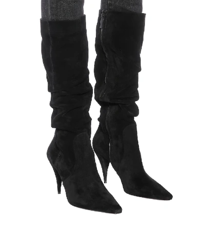 Shop Saint Laurent Kiki 85 Suede Knee-high Boots In Black