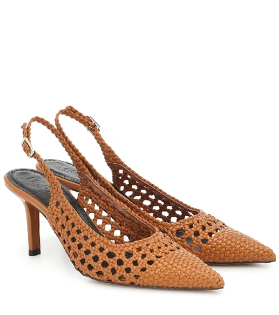 Shop Souliers Martinez Badajoz Woven Leather Slingback Pumps In Brown