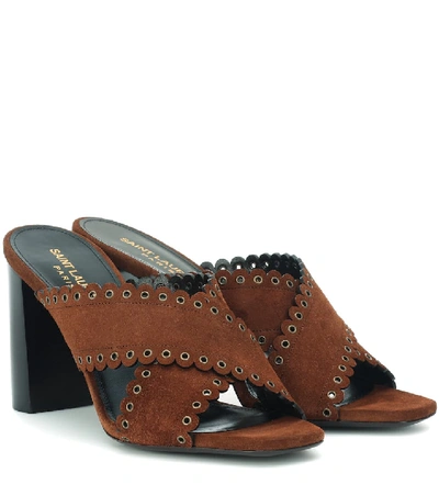 Shop Saint Laurent Loulou 95 Suede Sandals In Brown