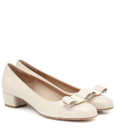 Shop Ferragamo Vara Patent Leather Pumps In White