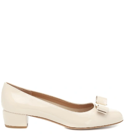 Ferragamo Vara Patent Leather Pumps In White
