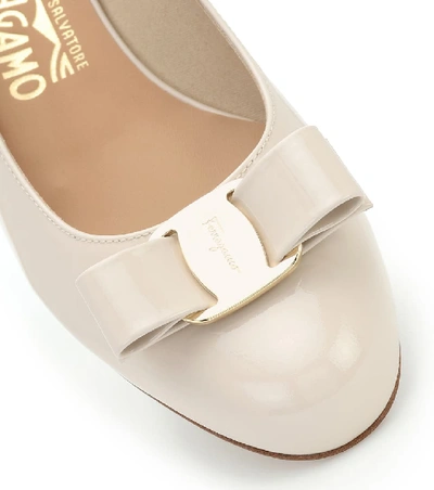 Shop Ferragamo Vara Patent Leather Pumps In White