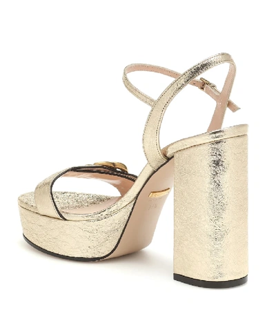 Shop Gucci Marmont Leather Platform Sandals In Metallic