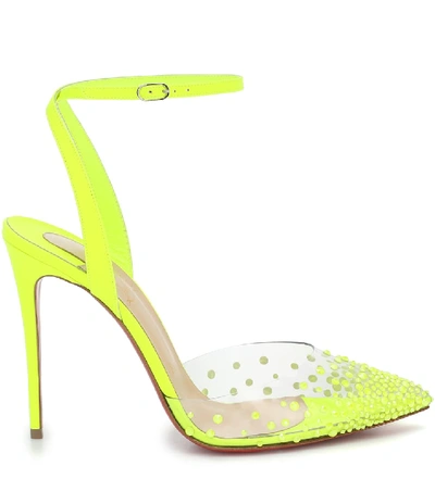 Shop Christian Louboutin Spikaqueen 100 Leather And Pvc Pumps In Yellow