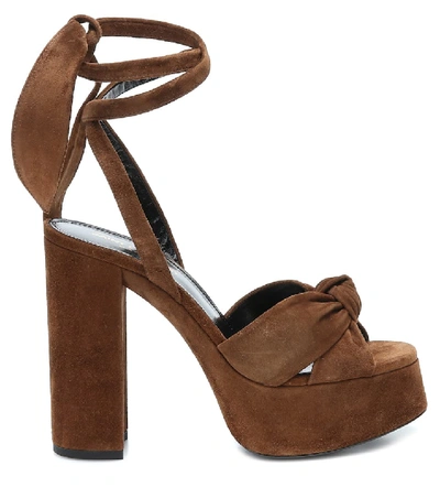 Shop Saint Laurent Bianca 125 Suede Platform Sandals In Brown