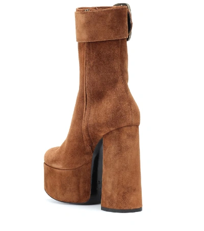 Shop Saint Laurent Billy Suede Plateau Ankle Boots In Brown