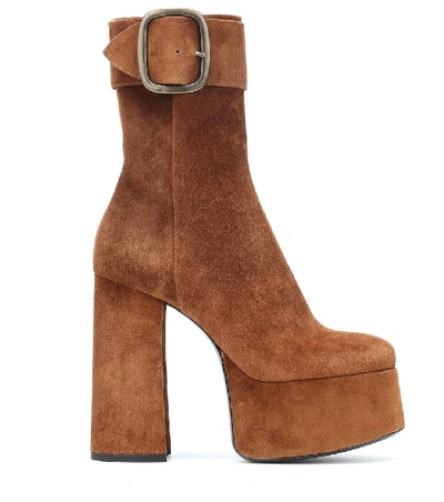 Shop Saint Laurent Billy Suede Plateau Ankle Boots In Brown