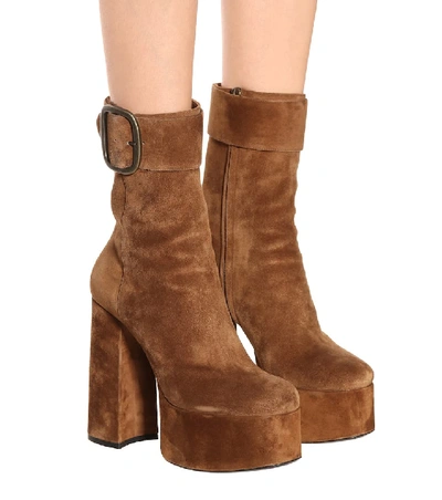 Shop Saint Laurent Billy Suede Plateau Ankle Boots In Brown