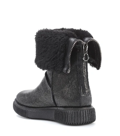 Shop Moncler New Christine Fur-lined Leather Ankle Boots In Black