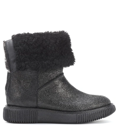 Shop Moncler New Christine Fur-lined Leather Ankle Boots In Black