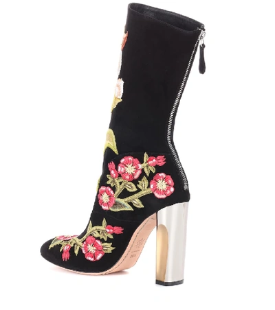 Shop Alexander Mcqueen Embroidered Suede Ankle Boots In Multicoloured