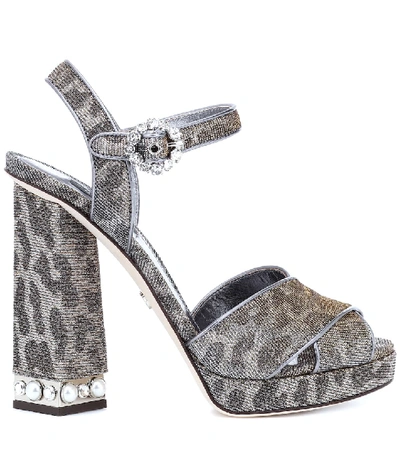 Shop Dolce & Gabbana Leopard-print Platform Sandals In Silver