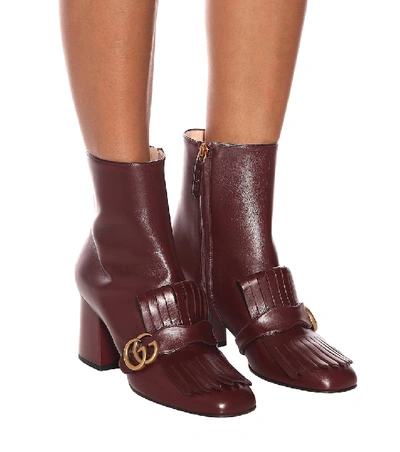 Shop Gucci Marmont Leather Ankle Boots In Red