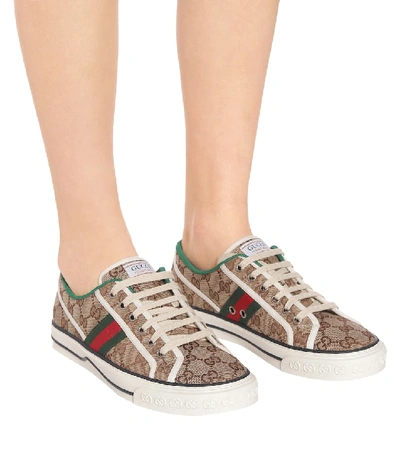 Shop Gucci Tennis 1977 Canvas Sneakers In Beige