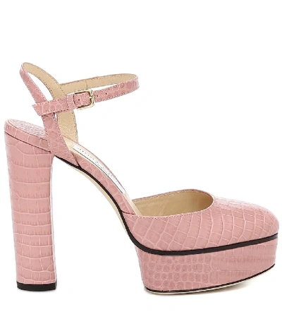 Shop Jimmy Choo Maple 125 Leather Platform Pumps In Pink