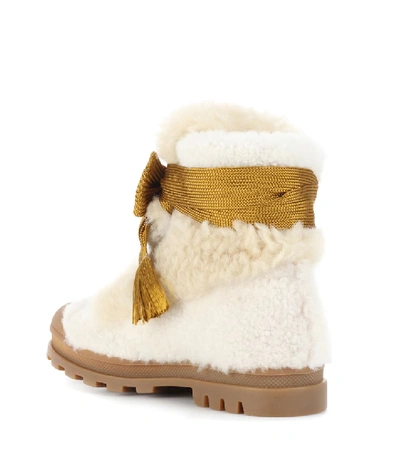 Shop Chloé Shearling Ankle Boots In White