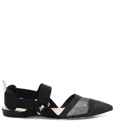 Shop Fendi Colibrì Mesh Slingback Ballet Flats In Black