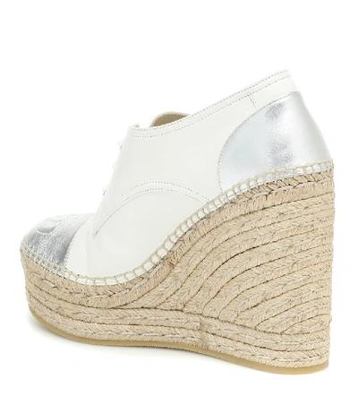 Shop Gucci Derby Leather Espadrille Wedges In White