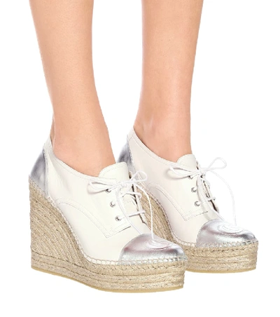 Shop Gucci Derby Leather Espadrille Wedges In White