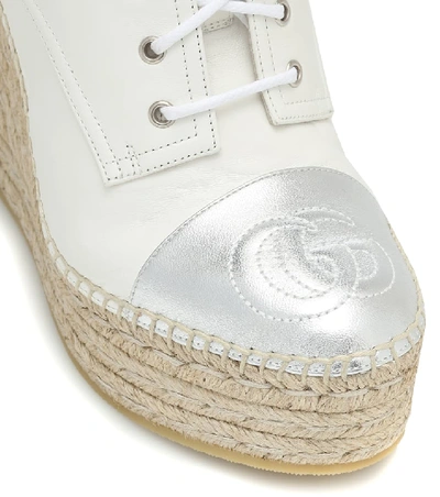 Shop Gucci Derby Leather Espadrille Wedges In White