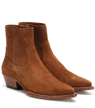 Shop Saint Laurent Lukas 40 Suede Ankle Boots In Brown