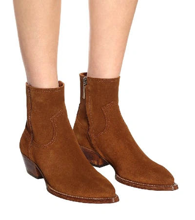 Shop Saint Laurent Lukas 40 Suede Ankle Boots In Brown