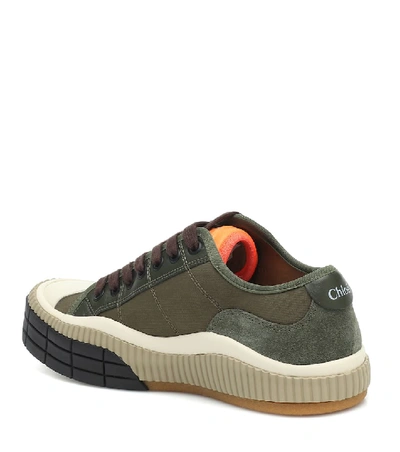 Shop Chloé Clint Leather-trimmed Sneakers In Green