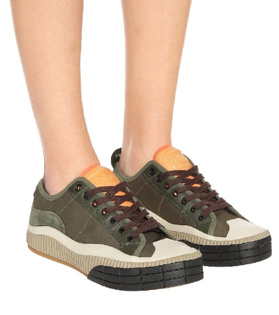 Shop Chloé Clint Leather-trimmed Sneakers In Green