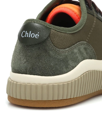 Shop Chloé Clint Leather-trimmed Sneakers In Green